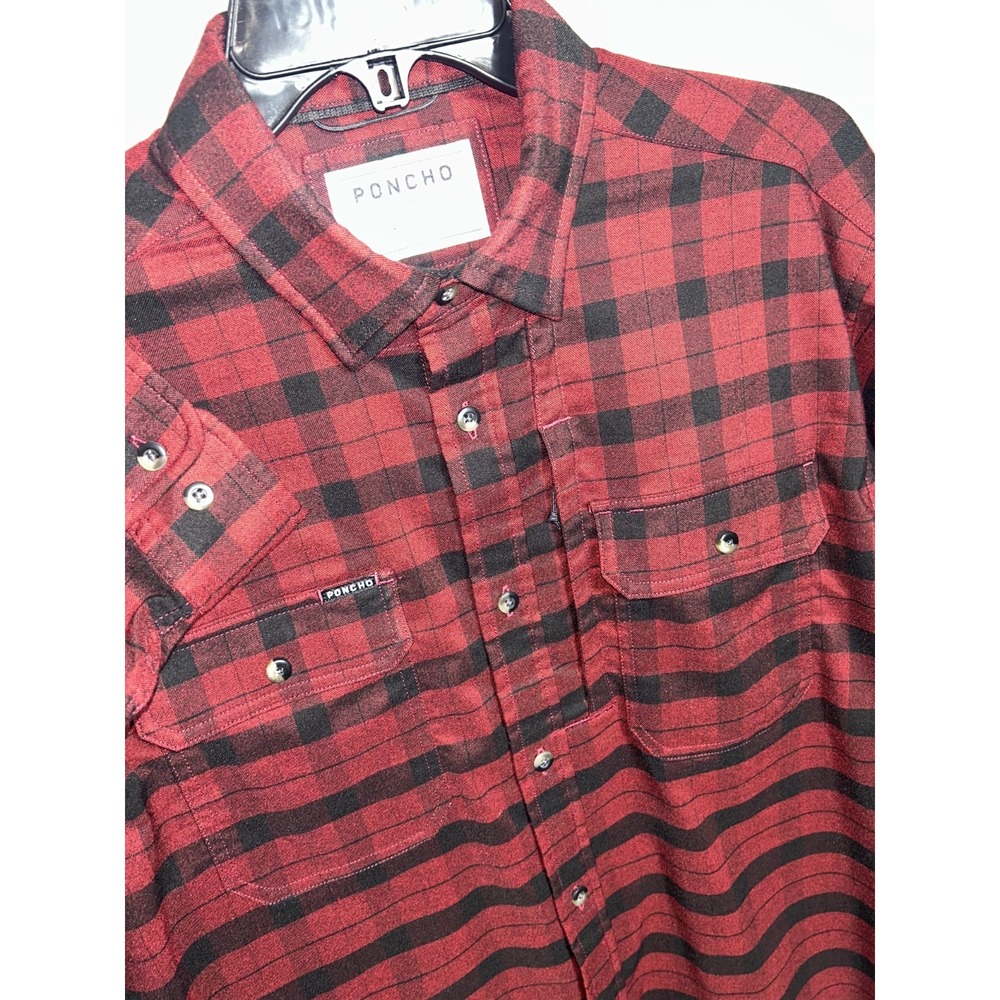 Poncho Outdoor Mens Red Black Buffalo Plaid Magnetic Performance Flannel Shirt M
